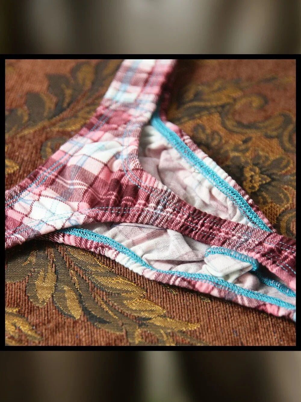 Mens PLaid 1in Sides Thong Handmade